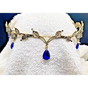 Octavia's Crystal Drop Fairy Elvin Headband Gold Royal Blue Cosplay Costume